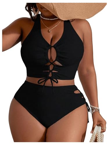 SOLY HUX Women's Plus Size Bikini Set Sexy Swimsuit Lace Up Tummy Control 2 Piece Bathing Suit3