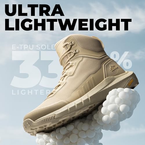 NORTIV 8 NORTIV 8 Men's Tactical Hiking Boot Lightweight Cushion Sole Boots for Work All Day Side Zipper Motorcycle Combat Military Boot Arch Support 8 Inches Terrascope,Size 12,Sand,NMUMMT2503