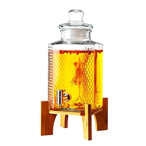 LUKERY Dispensador de Bebidas Dispensador de Bebidas con Soporte Dispensador de Bebidas de Vidrio para Fiestas con Grifo y Tapa para Bebidas Calientes o frías Dispensador de Agua Helada portátil Cover