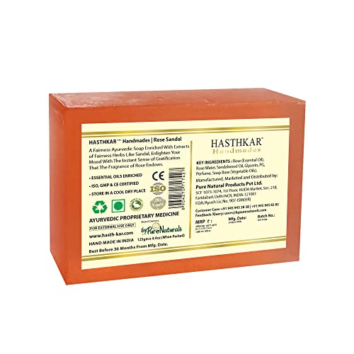 Image of byPureNaturals Hasthkar Handmades Natural Herbal Rose Sandal Soap Bar | Rose Soap for Bathing, Moisturized Skin | Organic Soap for Men & Women, All Skin Types 125gm (Pack of 4)