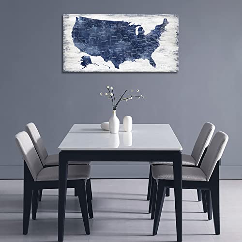 Image of Canvas Wall Art: Vintage America Map, USA Map Canvas Pictures Prints for Bedroom Office Kitchen Living Room Home Decor Framed Artwork Ready to Hang 24x48