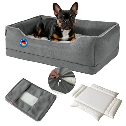 Zedelmaier Orthopädisches Hundebett für mittelgroße & Grosse Hunde, kratzfestes Hundekorb, Dicker Hundekissen, Hundekörbchen waschbar, ergonomisches Hundesofa mit abnehmbarem Bezug, 76×56×24 cm