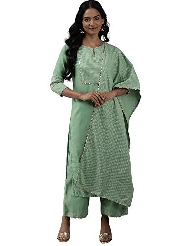 Image of Women Rangpreet Sea Green Solid Straight Kurta Palazzo With Dupatta Set