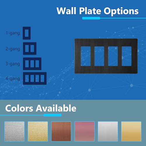 Image of LIDER Screwless Metal-Surface Wall Plate, Decorator Switch Cover, Temperature and Impact Resistant, Modern Decoration Upgrade, Mid-Size 4-Gang, 4.88 inch x 8.58 inch, UL Listed, Stainless Steel, Brushed Black