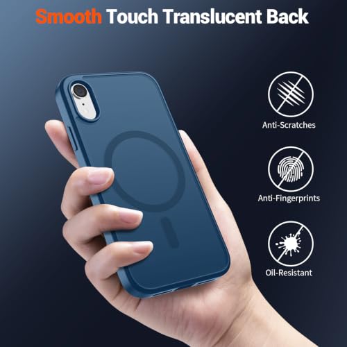 Image of SUPFINE Magnetic for iPhone XR Phone Case Deep Blue | With Screen Protector, Translucent Matte, Compatible with MagSafe, Military Grade Drop Proof, Rugged Shockproof Protective