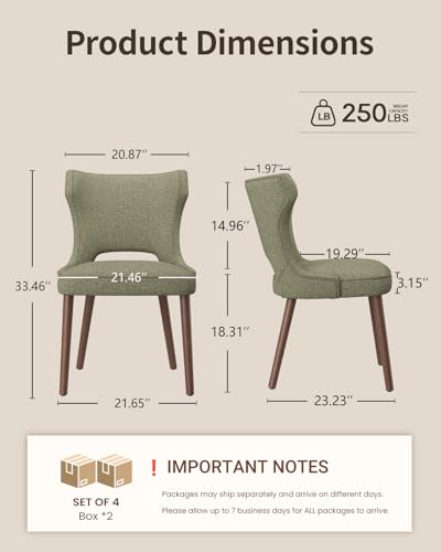 Image of Wooden Dining Chairs Set of 4, Farmhouse Dining Room Chairs with Solid Wood Legs, Mid Century Fabric Kitchen Chairs, Upholstered Chair for Restaurant & Cafe- Green