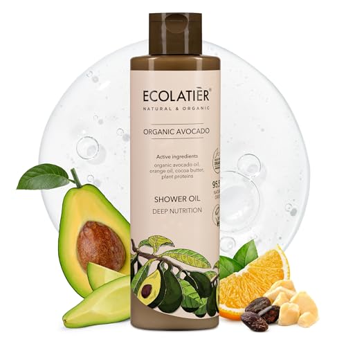 ECOLATIÈR Shower Oil – Organic Avocado Oil – Moisturizing & Nourishing Body Wash for Women, 95.5% Natural, Vegan, for Sensitive Skin - 8.5 Fl Oz (Avocado oil)