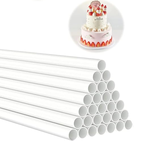 DaTpuik 10PCS 16 Inch (40.6CM) Long White Plastic Cake Dowel Rods for Tiered Cake Construction and Stacking Supporting Cake Round Dowels Straws with 0.4 Inch Diameter
