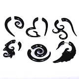 Dies sind 6 Stück aus schwarzem Acryl Spiral Tribal-Style Fake-Gauge Piercings.