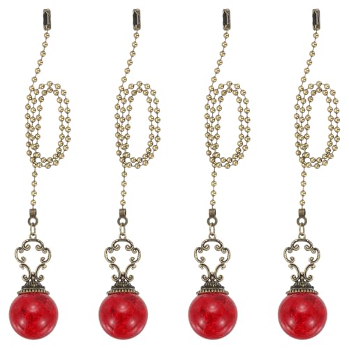 Image of PATIKIL 15 inch Ceiling Fan Pull Chain, 4 Pcs Crystal Pull Chain Fan Connector Vintage Ceiling Fan Ornament Fan Chains Extender for Ceiling Light Lamp Fans, Red (Ball)