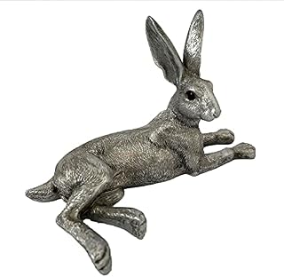Darthome Ltd Silver Resin Lying Hare Rabbit Animal Home Sculpture Figurine Ornament Gift Art 16cm, Silver, Chrome