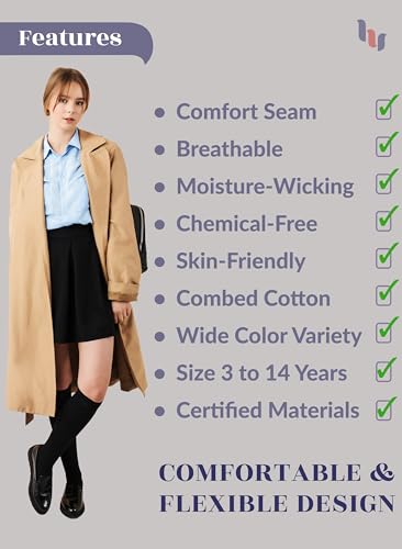 Girls, Boys, Kids, Knee High Long School Uniform Dress Socks, Premium Cotton, Soft, Toddler, 3-14 Years Old4