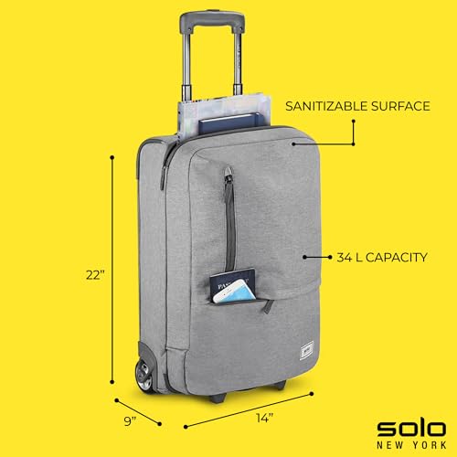 Solo New York 22 Inch Carry On Luggage - Softside Suitcases for Travel, Wheeled Rolling Bag, 2 Wheel Upright, Carry-On Size for Airplanes, Push-Button Telescoping Handle - Re:Treat, Gray3