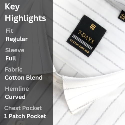 Image of 7-DAYS Men's Premium Striped Formal Shirt - Cotton Rich, Regular Fit, Full Sleeve, with Pocket, Wrinkle Resistant - Stylish Office & Everyday Wear.