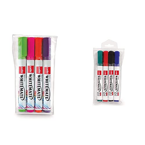 Image of Cello Whitemate Marker Bundle | Vivid Set (Orange, Magenta, Violet, Lime) & Classic Set (4 Colors) | Fine Point | Refillable & Erasable Ink