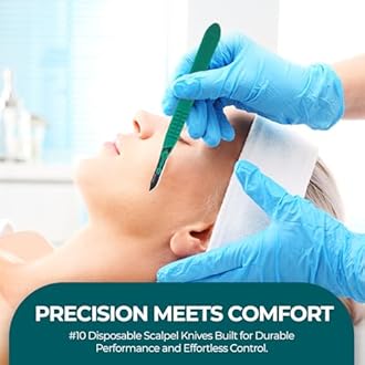 MED PRIDE Sterile Disposable Surgical Scalpels 10 Pack, Individually Wrapped Protective Caps, Plastic Handles, for Dermaplaning Crafts (#10 Stainless-steel)
