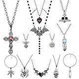 LUYI 12 Pcs Gothic Grunge Necklace Set Y2k Jewelry Accessories Goth Necklaces Cross Fairy Evil Eye A