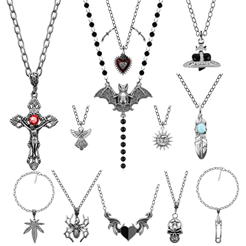Luyi 12 Pcs Gothic Grunge Necklace Set Y2K Jewelry Accessories Goth Necklaces Cross Fairy Evil Eye Angel Heart Wing Chain Choker Necklace For Women Teen Girls #TOP23