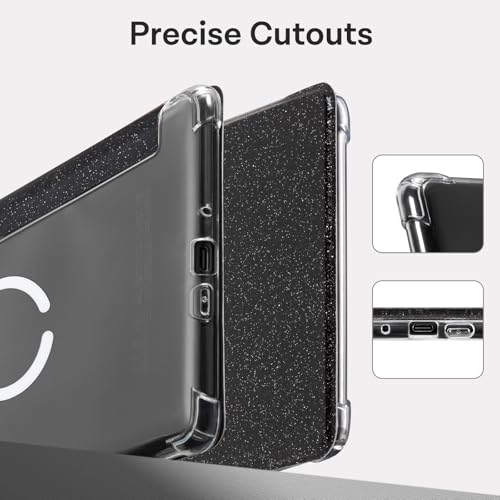 Image of CoBak Magnetic Clear Case for 7 inch E-Reader - Compatible with iPhone MagSafe, for PopSockets Grips, for Belkin /Anker Wireless Charging Pads and Magnetic Stand,Black Glitter