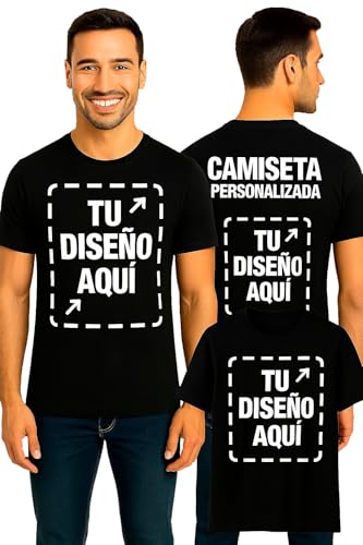 Camiseta Personalizada Hombre y Mujer de Manga Corta para Regalo Personalizado - Unisex con serigrafia a Todo Color - Personalizar con Foto (L, Negro)
