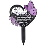 KIKVTER Herz Grabschmuck Wetterfest mit Gravur Mama, Menschen, die wir lieben, bleiben für Immer, denn sie hinterlassen ihre Spuren in unseren Herzen! Edelstahl Grabschmuck, Grabdekoration Wetterfest