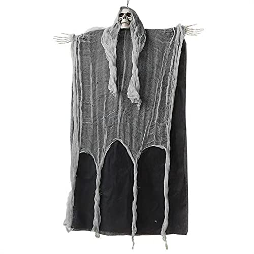 PAPU Esqueleto colgante de decoración de Halloween con manos esqueléticas de tamaño natural, gran calavera colgante para decoraciones espeluznantes de Halloween al aire libre (negro, 120 x 72 cm) Cover
