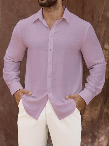 Image of Men's Casual Button Down Shirts Long Sleeve Linen Touch Textured Shirt Wrinkle Free Fashion Casual Vacation Beach Summer Shirt (1001)