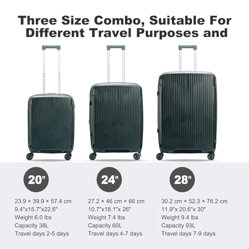 Image of Nazhura Luggage Set, 3-Piece Hardside Suitcase Set, 20-inch Carry On, 24-inch, 28-inch Luggage