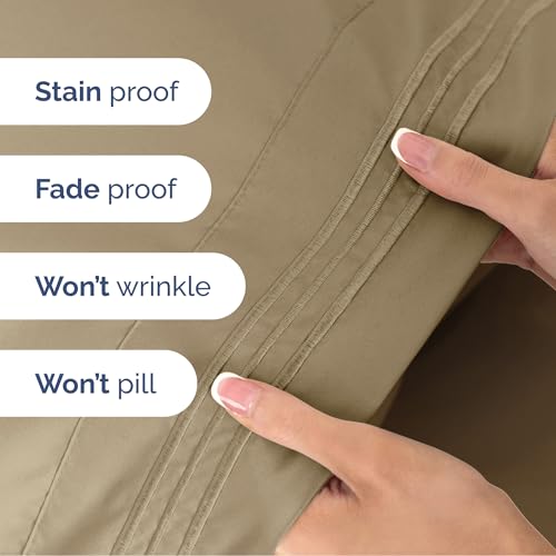 Image of Cal King Size 4 Piece Sheet Set - Soft & Cooling Bed Sheets - Light Caramel | Fits 8 Inch to 16 inch Mattress, Wrinkle Free & Fade Resistant with Deep Pockets, Breathable, Comfy Hotel Luxury Bedding