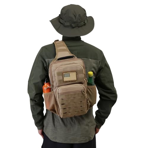 Image of Rover Sling Pack Tactical Shoulder Sling Bag Backpack with Bottle Holder Crossbody Chest Bag, Coyote
