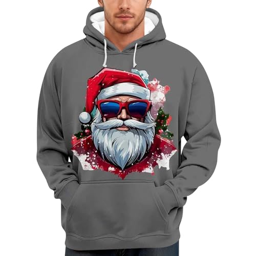Image of Generic Christmas Jumper Men's Hooded Sweater Santa Print Cooler Boy's Christmas Man Funny Pullover Christmas Hoodie Sweater Ugly Christmas Gift Boys, gray, M