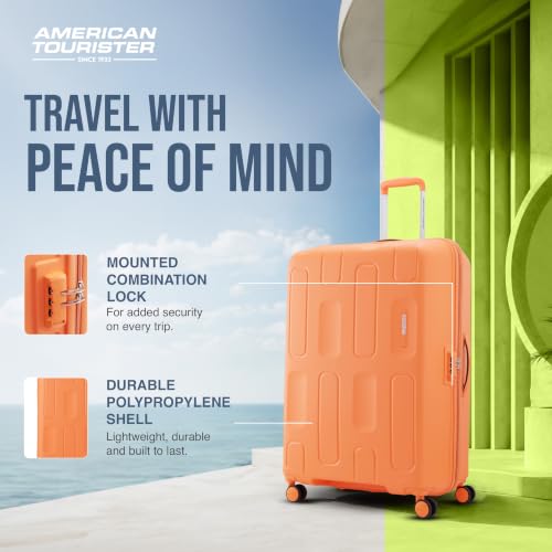 Image of American Tourister Ivy 2.0|Large Size Check-in Spinner Trolley Bag (79 cm)|360 8 Wheel Travel Luggage|Hard Case Polypropylene (PP) Suitcase|Combination Lock|Tan Orange