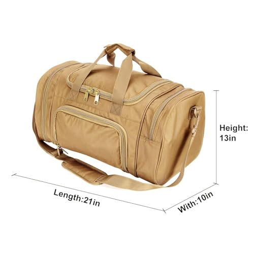 Small Duffel Bag Military Tactical Outdoor Gym Bag with Shoes Compartment for Sports Camping Hunting (TAN)3