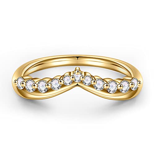 MOOSEA Curved Moissanite Wedding Bands for Women, 14K White Gold, D Color VVS1 Clarity Lab Created Moissanite Rings, Stackable Chevron Rings