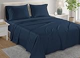 CHATEAU HOME COLLECTION 100% Egyptian Cotton Sheets Full Size, 800 Thread Count Dark Denim 4 Piece Sheet Set Solid Sateen Weave 16' Deep Pocket (Fits Upto 18' Mattress) Long Staple Cotton Bedsheet Set