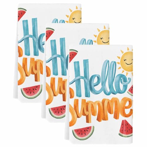 Kitchen Towels Set of 3, Hello Summer Soft Microfiber Dish