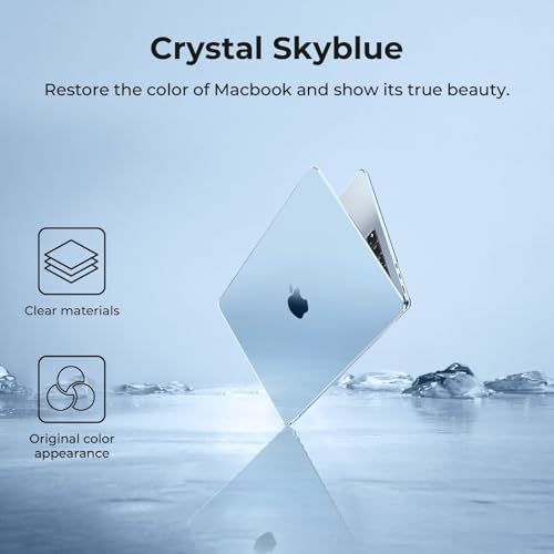 Image of EooCoo Hard Shell Case Compatible for Apple MacBook Air 13.6 inch 2026 2025 2024 2022, M5 A3449 M4 A3240 M3 A3113 M2 A2681 with Touch ID,Laptop Case Cover&Keyboard Skin Cover&Screen Protector-Sky Blue