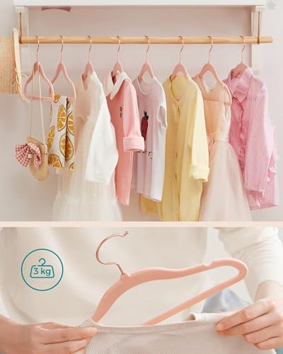 Miniatura 5 de Songmics Juego De 30 Perchas Para Niños Con Ganchos Giratorios A 360 , Color Oro Rosa, Perchas De Terciopelo Antideslizantes Para Armario, Dormitorio, Rosa Pastel Crf027p30