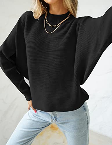 ZESICA Women's Fall 2025 Turtleneck Batwing Long Sleeve Ribbed Knit Casual Soft Pullover Sweater Jumper Top2