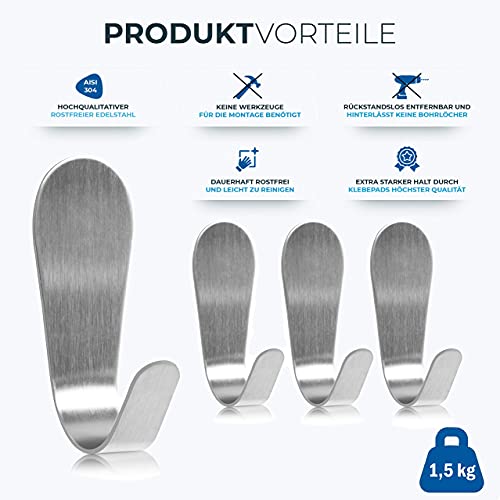 Perfectosan® Zelfklevende handdoekhaken van hoogwaardig roestvrij staal, 4 stuks, 100% roestvrij, praktische houder voor… - Image 4