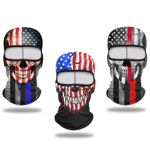 Cutewing Skull Full Face Mask American Flag Balaclava Mask Sun Protection Face Cover Windproof Ski Mask Outdoor Hood Headwear Mask Cool Neck Gaiter for Women Men with 3PCS