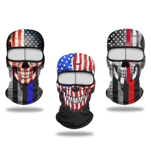 Cutewing Skull Full Face Mask American Flag Balaclava Mask Sun Protection Face Cover Windproof Ski Mask Outdoor Hood Headwear Mask Cool Neck Gaiter for Women Men with 3PCS