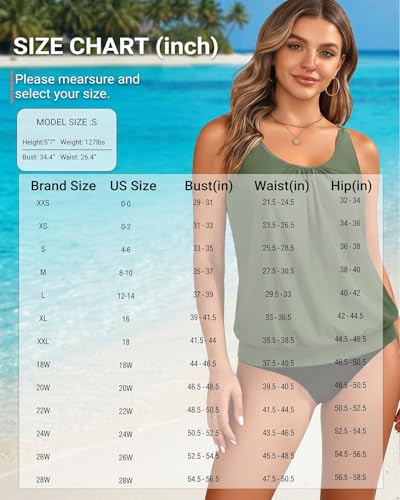 Image of Yonique Women Vintage Chevron 2 Piece Ruched Padded Tankini Set Flyaway Top With Triangle Brief Bottom Bathing Suit