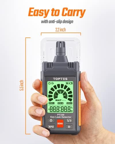 TopTes PT330 Gas Leak Detector, Natural Gas Detector with Audible & Visual Alarm to Locate Combustible Gas Leak Sources Like Methane, Propane, Range 50-10,000 ppm (Includes Battery x3) - Orange