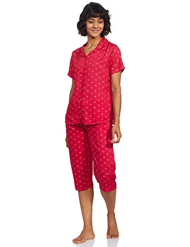 Image of Longies Women's Rayon Pyjama Night Suit Regular Capri Set ((LGRCSSY007 Dark.Pink Small) Dark Pink