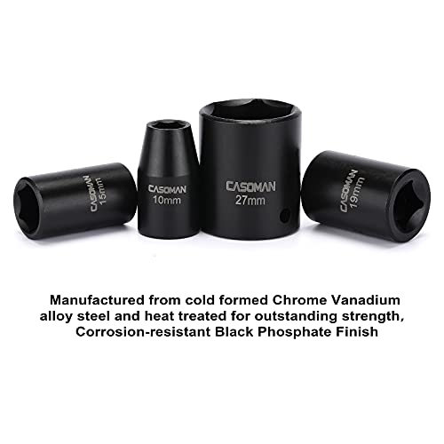 Casoman 1/2-Inch Drive Shallow Impact Socket Set, Metric, 10Mm-32Mm, Cr-V, 6-Point, 20-Piece 1/2" Shallow Sockets Set With Extension Bar And Universal Joints #TOP3