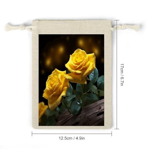 Drawstring Bags for Crafts, Beautiful Yellow Roses Print Office Storage Pouches Portable Drawstring Pouches Handmade Drawstring Bags, Style2