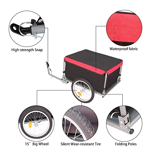 Bicycle Trailer, Foldable Bike Trailer, 16\'\' Wheels, 145 lbs Max Load, Bicycle Cargo Trailer with Oxford Fabric Bike Cargo Trailers, Removable Cover, Folding Frame Quick Release, Black - Thumbnail 6