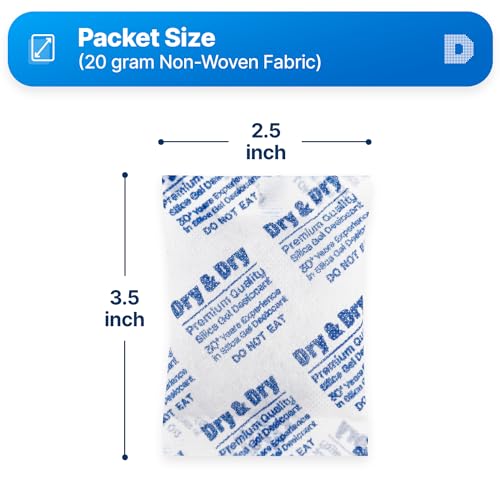 Image of Dry & Dry 20 Gram [10 Packets] Silica Gel Packets Desiccants, Silica Packets - Rechargeable Moisture Absorbers for Food Storage, Electronics, 3D Filament & Safes