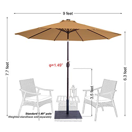 Sundale Outdoor 9 Feet Solar Powered 32 Led Lighted Patio Umbrella Table Market Umbrella With Crank And Push Button Tilt For Garden, Deck, Backyard, Pool, 8 Steel Ribs, (Tan) #TOP6